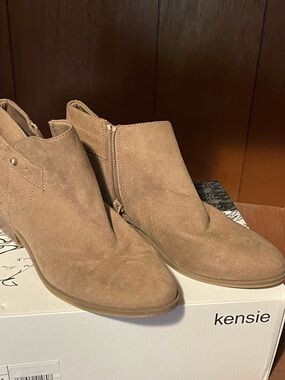 Kensie Tan Suede Side-Zip Ankle Booties